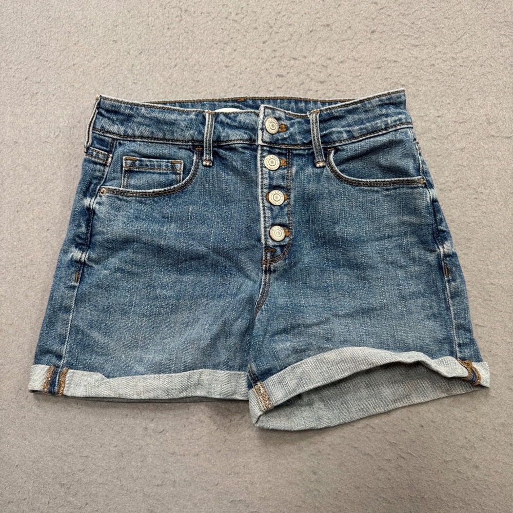 Old Navy Shorts Womens 0 Blue Denim High Rise Button Fly Cuffed Hem Summer Beach